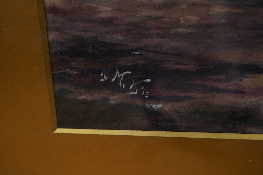 MK monogrammist, ‘The Last of the Good Hope’, WWI marine interest watercolour, initialled and dated 1915, 28 x 44cm